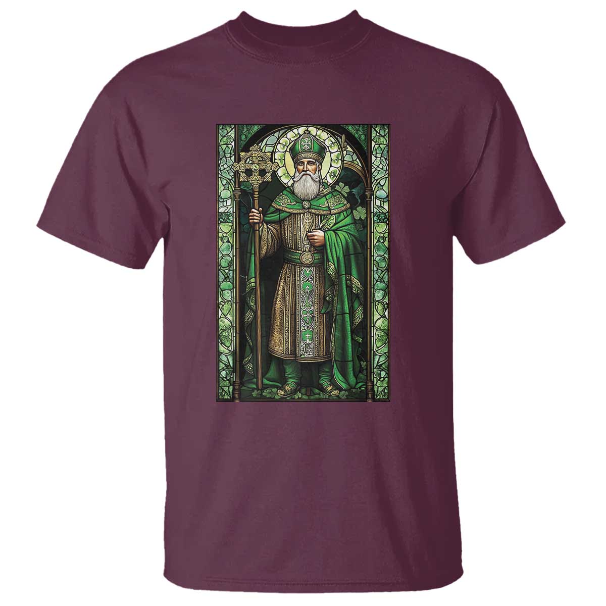 St. Patrick's Day T Shirt Saint Patrick Art Aesthetic Stained Glass TS09 Maroon Print Your Wear