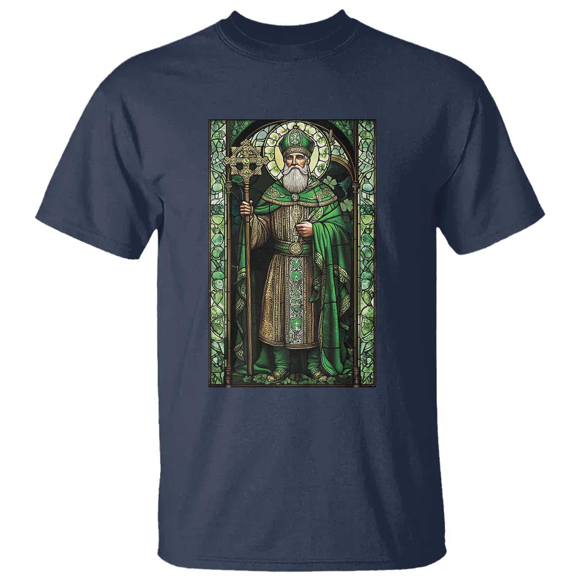 St. Patrick's Day T Shirt Saint Patrick Art Aesthetic Stained Glass TS09 Navy Print Your Wear