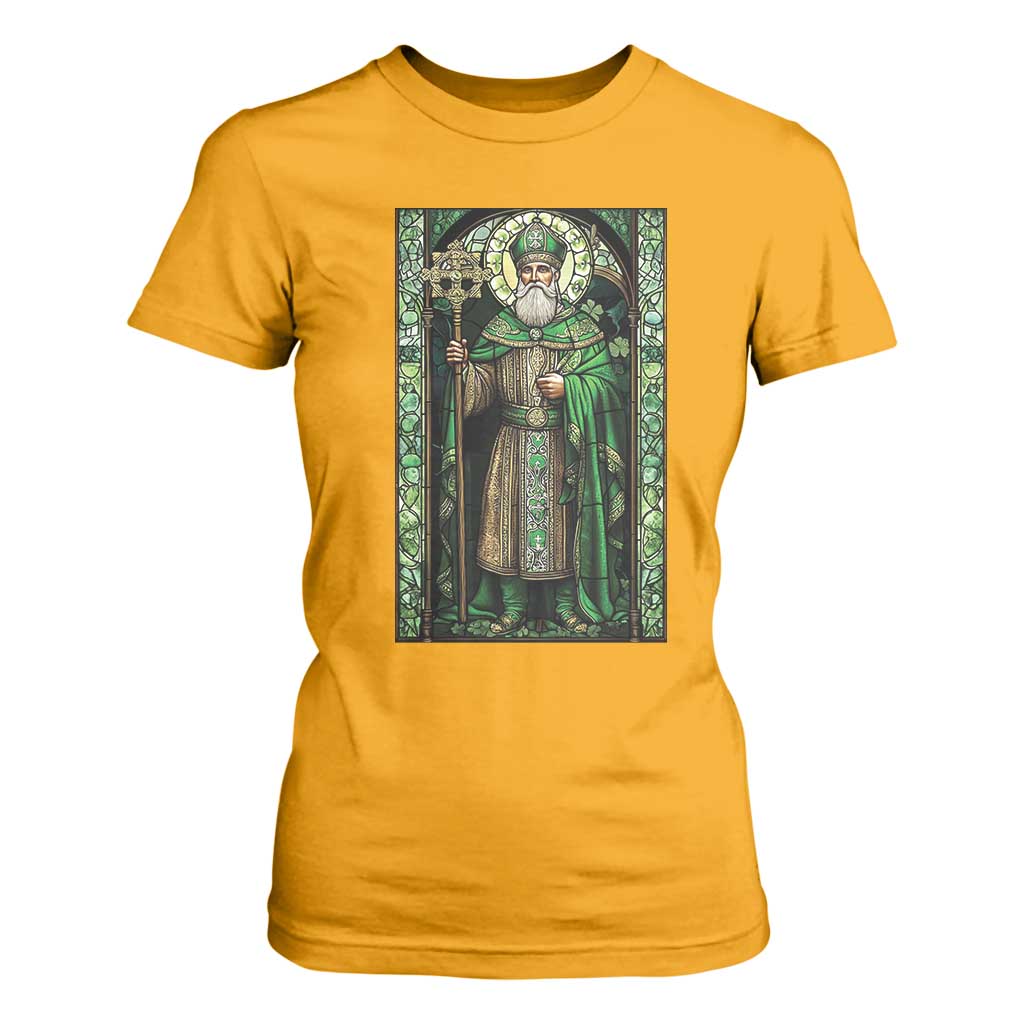 St. Patrick's Day T Shirt For Women Saint Patrick Art Aesthetic Stained Glass TS09 Gold Print Your Wear