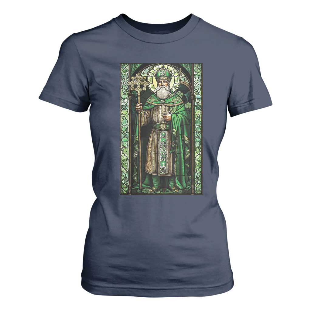 St. Patrick's Day T Shirt For Women Saint Patrick Art Aesthetic Stained Glass TS09 Navy Print Your Wear