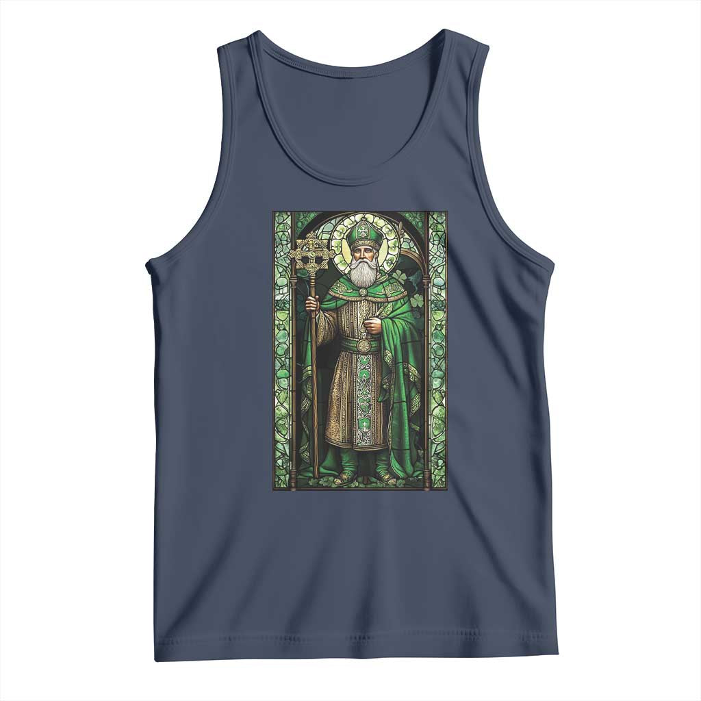 St. Patrick's Day Tank Top Saint Patrick Art Aesthetic Stained Glass TS09 Navy Print Your Wear