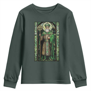 St. Patrick's Day Youth Sweatshirt Saint Patrick Art Aesthetic Stained Glass TS09 Dark Forest Green Print Your Wear