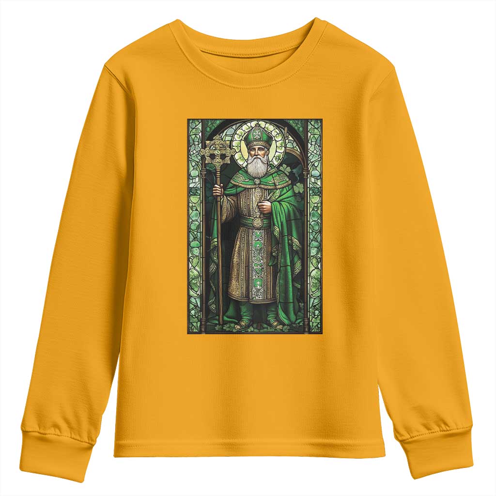 St. Patrick's Day Youth Sweatshirt Saint Patrick Art Aesthetic Stained Glass TS09 Gold Print Your Wear