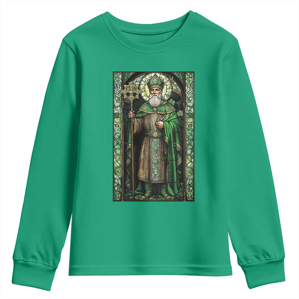 St. Patrick's Day Youth Sweatshirt Saint Patrick Art Aesthetic Stained Glass TS09 Irish Green Print Your Wear