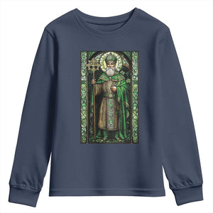 St. Patrick's Day Youth Sweatshirt Saint Patrick Art Aesthetic Stained Glass TS09 Navy Print Your Wear