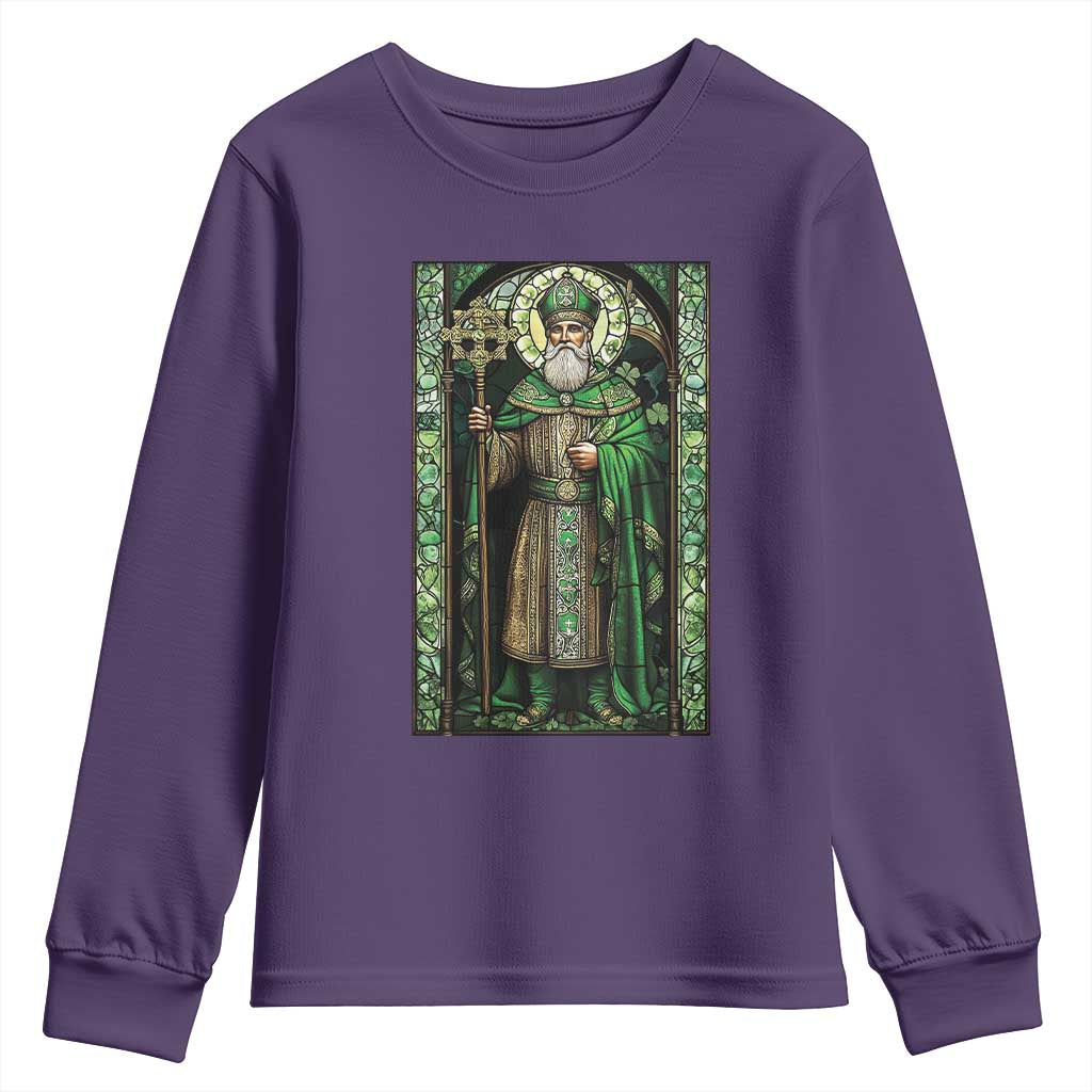 St. Patrick's Day Youth Sweatshirt Saint Patrick Art Aesthetic Stained Glass TS09 Purple Print Your Wear