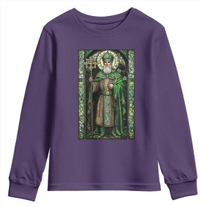 St. Patrick's Day Youth Sweatshirt Saint Patrick Art Aesthetic Stained Glass TS09 Purple Print Your Wear