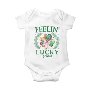 St. Patrick's Day Baby Onesie Feelin' Lucky Vibes Shamrock Coquette Bow TS09 White Print Your Wear