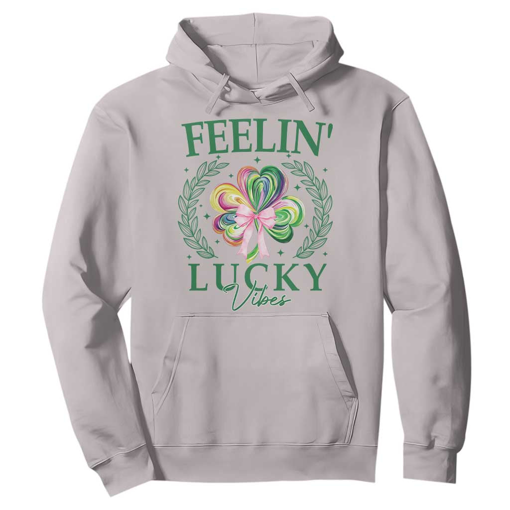 St. Patrick's Day Hoodie Feelin' Lucky Vibes Shamrock Coquette Bow TS09 Ice Gray Print Your Wear