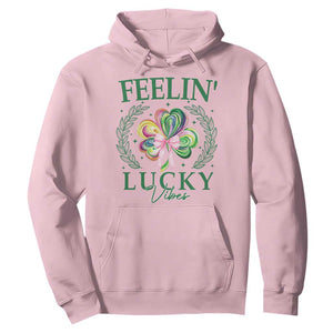 St. Patrick's Day Hoodie Feelin' Lucky Vibes Shamrock Coquette Bow TS09 Light Pink Print Your Wear