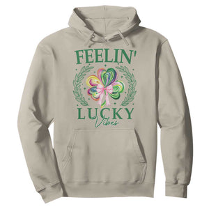 St. Patrick's Day Hoodie Feelin' Lucky Vibes Shamrock Coquette Bow TS09 Sand Print Your Wear