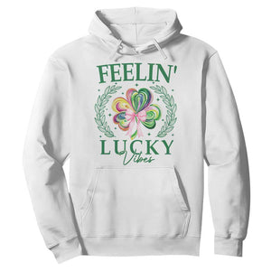 St. Patrick's Day Hoodie Feelin' Lucky Vibes Shamrock Coquette Bow TS09 White Print Your Wear