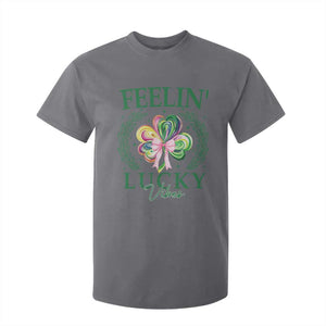St. Patrick's Day T Shirt For Kid Feelin' Lucky Vibes Shamrock Coquette Bow TS09 Charcoal Print Your Wear