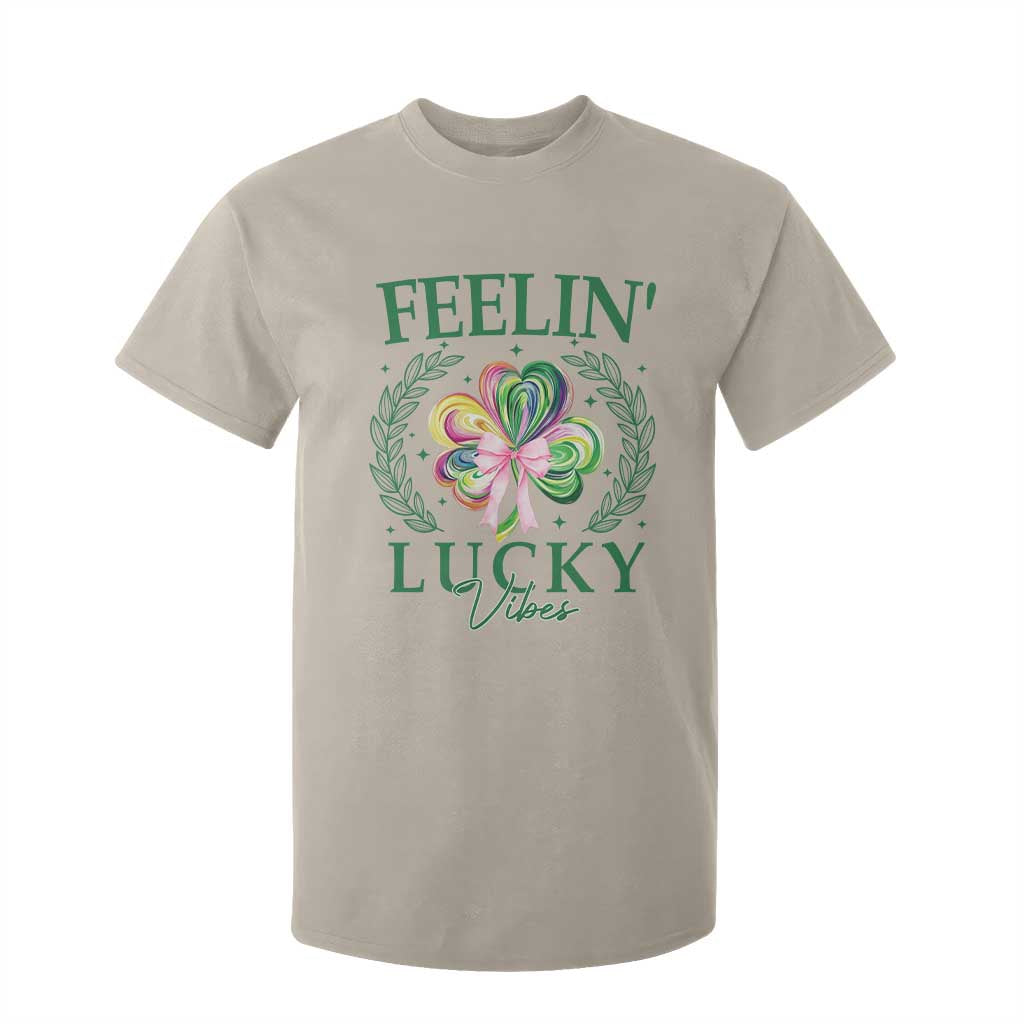 St. Patrick's Day T Shirt For Kid Feelin' Lucky Vibes Shamrock Coquette Bow TS09 Sand Print Your Wear