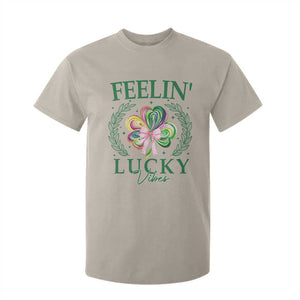 St. Patrick's Day T Shirt For Kid Feelin' Lucky Vibes Shamrock Coquette Bow TS09 Sand Print Your Wear