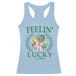 St. Patrick's Day Racerback Tank Top Feelin' Lucky Vibes Shamrock Coquette Bow TS09 Light Blue Print Your Wear