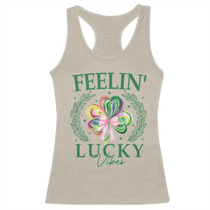 St. Patrick's Day Racerback Tank Top Feelin' Lucky Vibes Shamrock Coquette Bow TS09 Sand Print Your Wear