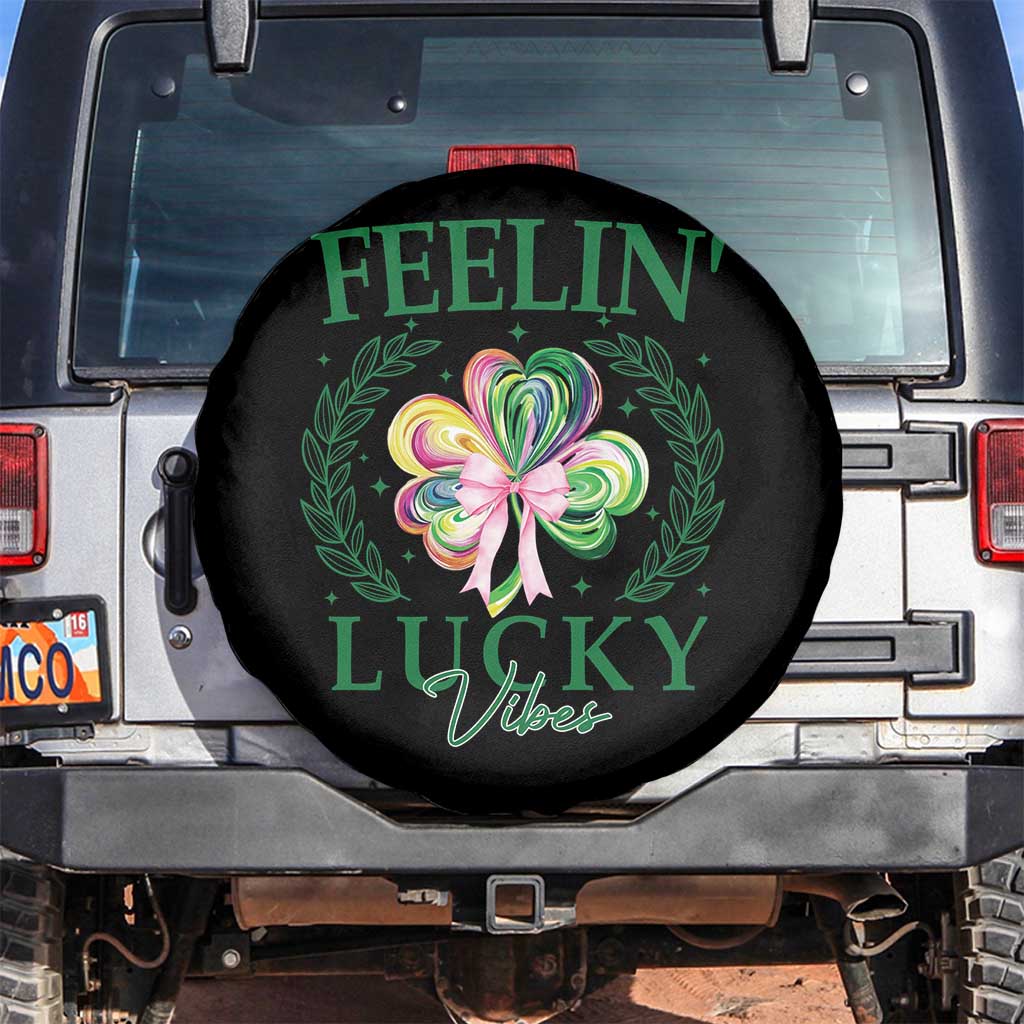 St. Patrick's Day Spare Tire Cover Feelin' Lucky Vibes Shamrock Coquette Bow TS09 No hole Black Print Your Wear