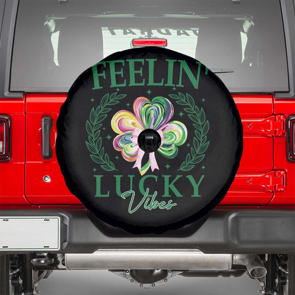 St. Patrick's Day Spare Tire Cover Feelin' Lucky Vibes Shamrock Coquette Bow TS09 Black Print Your Wear