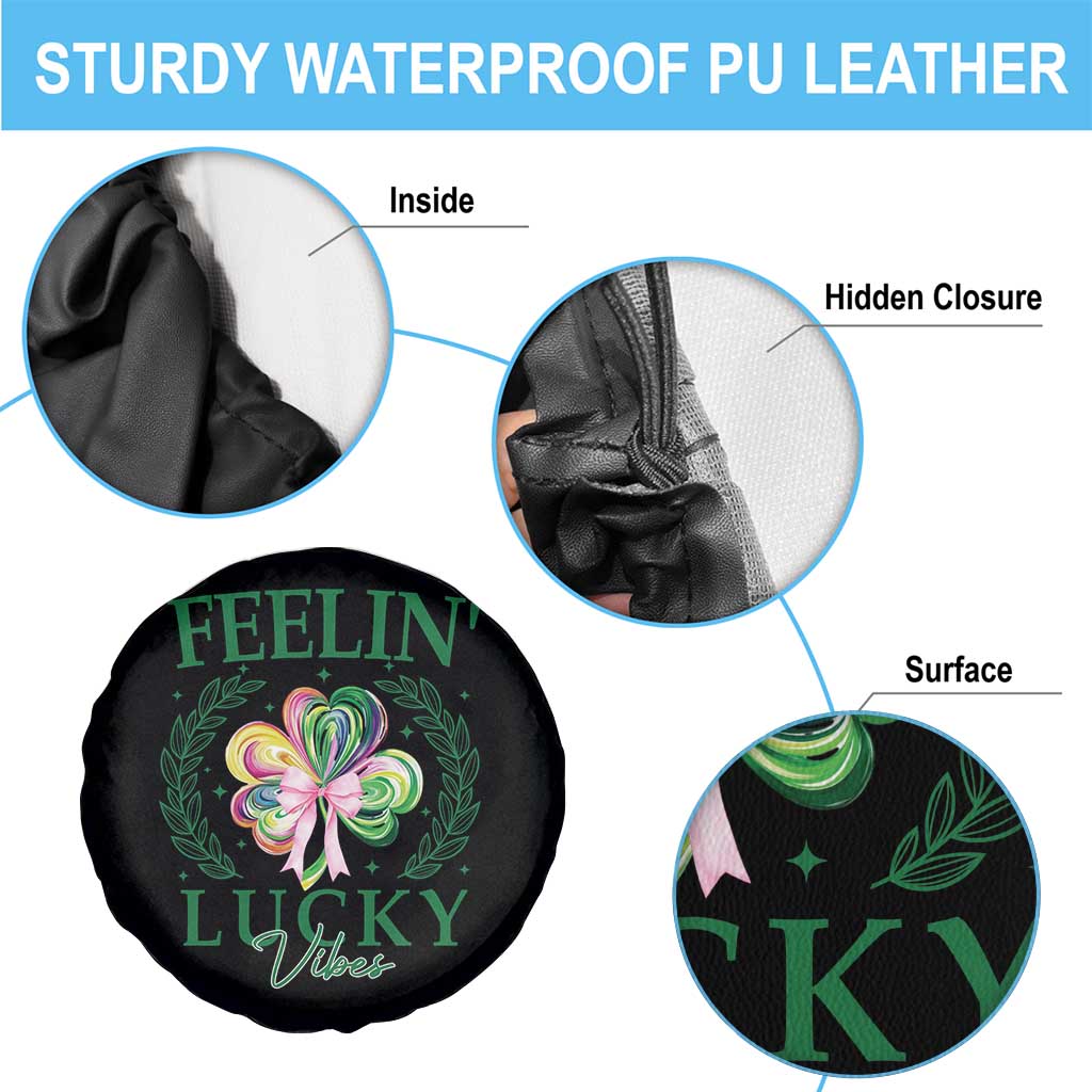 St. Patrick's Day Spare Tire Cover Feelin' Lucky Vibes Shamrock Coquette Bow TS09 Print Your Wear