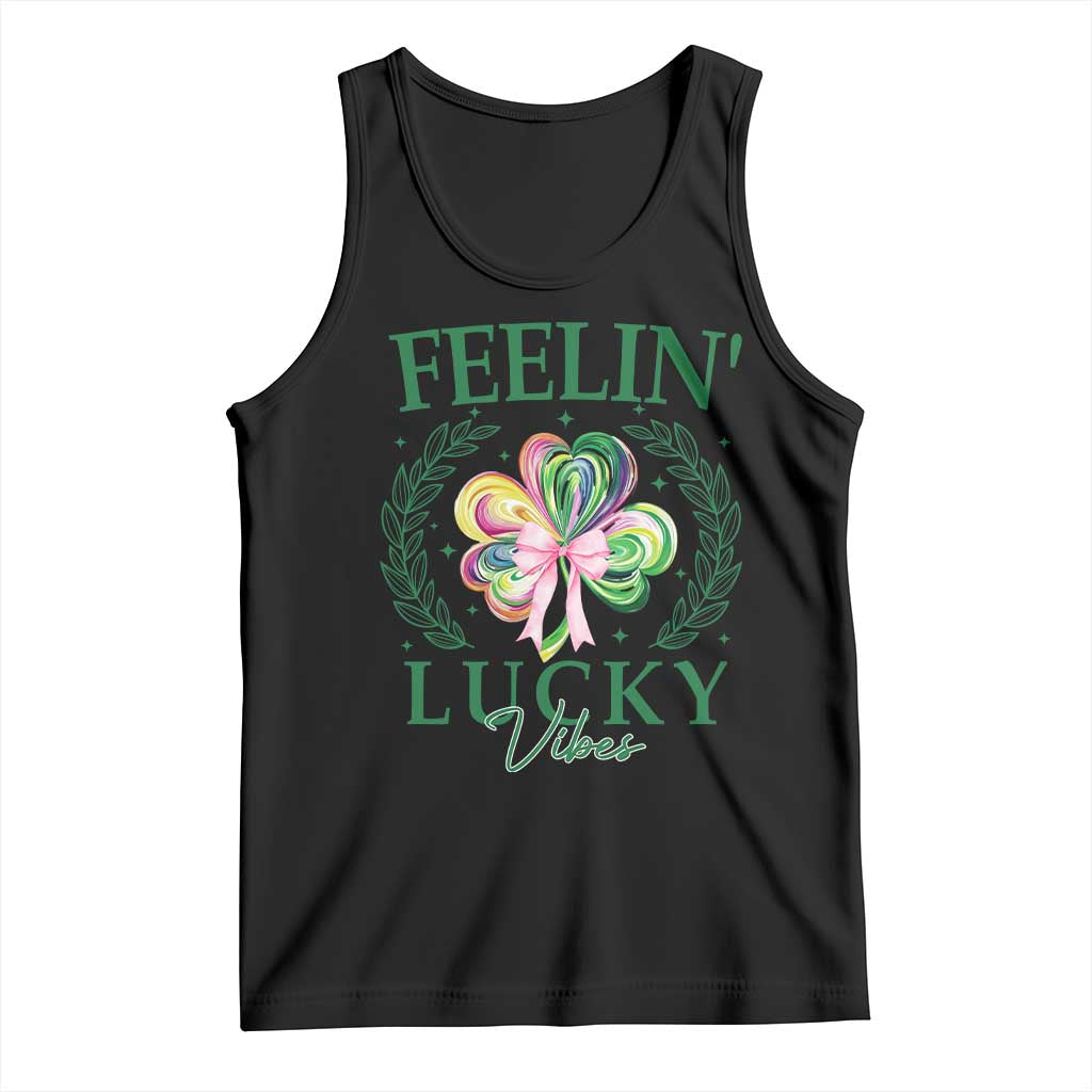 St. Patrick's Day Tank Top Feelin' Lucky Vibes Shamrock Coquette Bow TS09 Black Print Your Wear