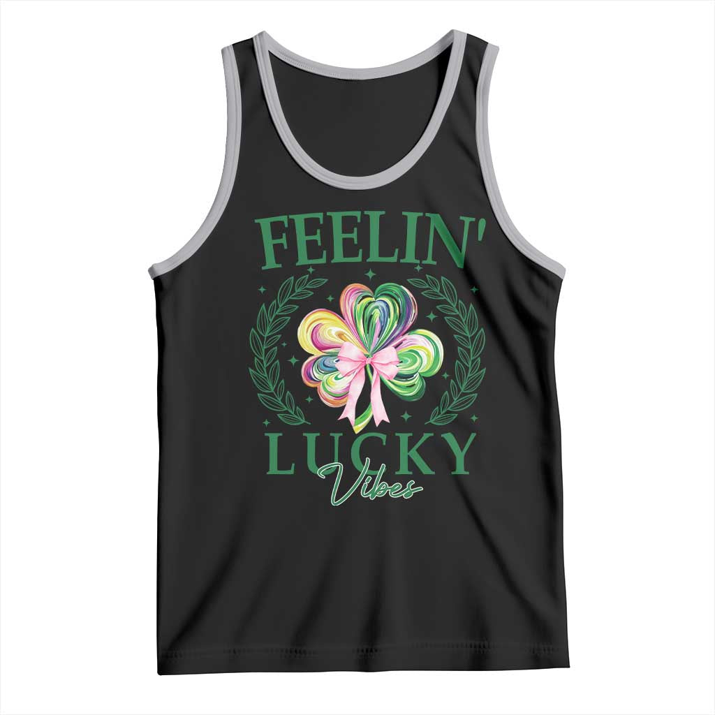 St. Patrick's Day Tank Top Feelin' Lucky Vibes Shamrock Coquette Bow TS09 Black Athletic Heather Print Your Wear