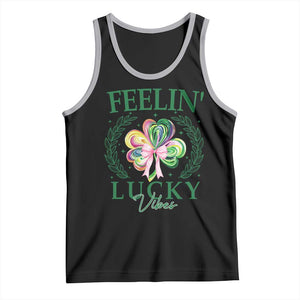 St. Patrick's Day Tank Top Feelin' Lucky Vibes Shamrock Coquette Bow TS09 Black Athletic Heather Print Your Wear
