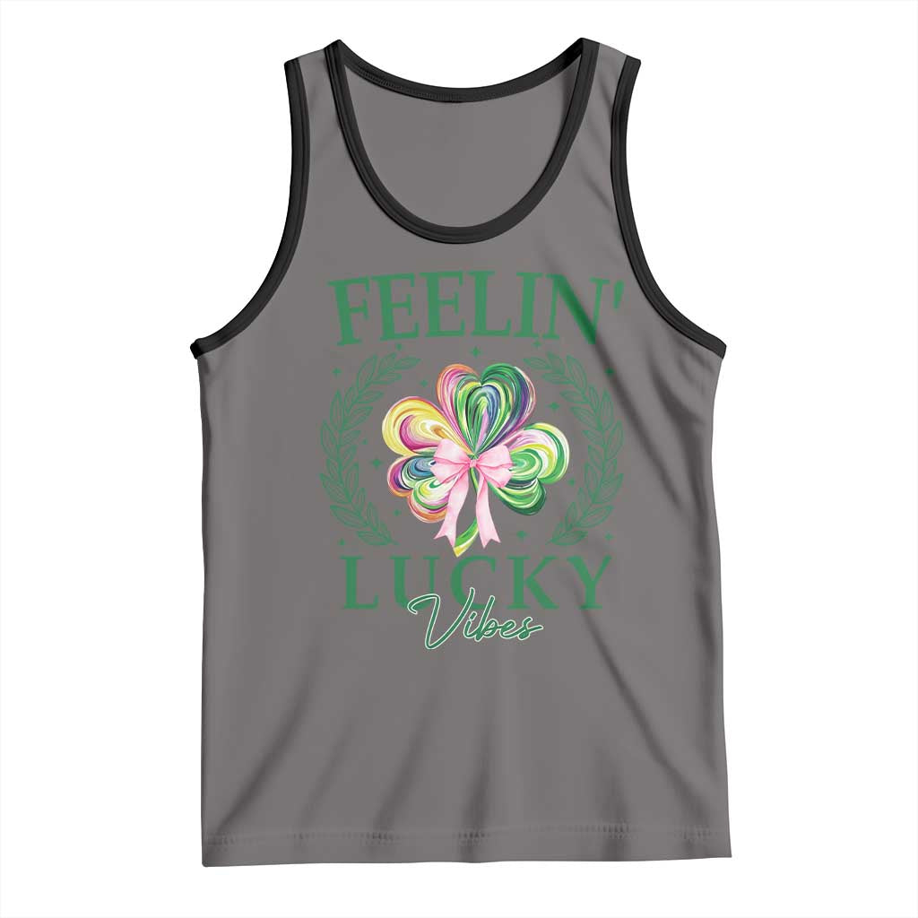 St. Patrick's Day Tank Top Feelin' Lucky Vibes Shamrock Coquette Bow TS09 Deep Heather Black Print Your Wear