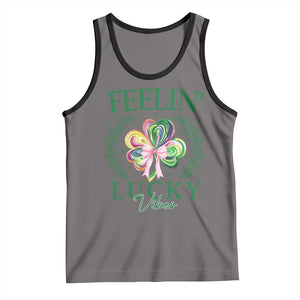 St. Patrick's Day Tank Top Feelin' Lucky Vibes Shamrock Coquette Bow TS09 Deep Heather Black Print Your Wear