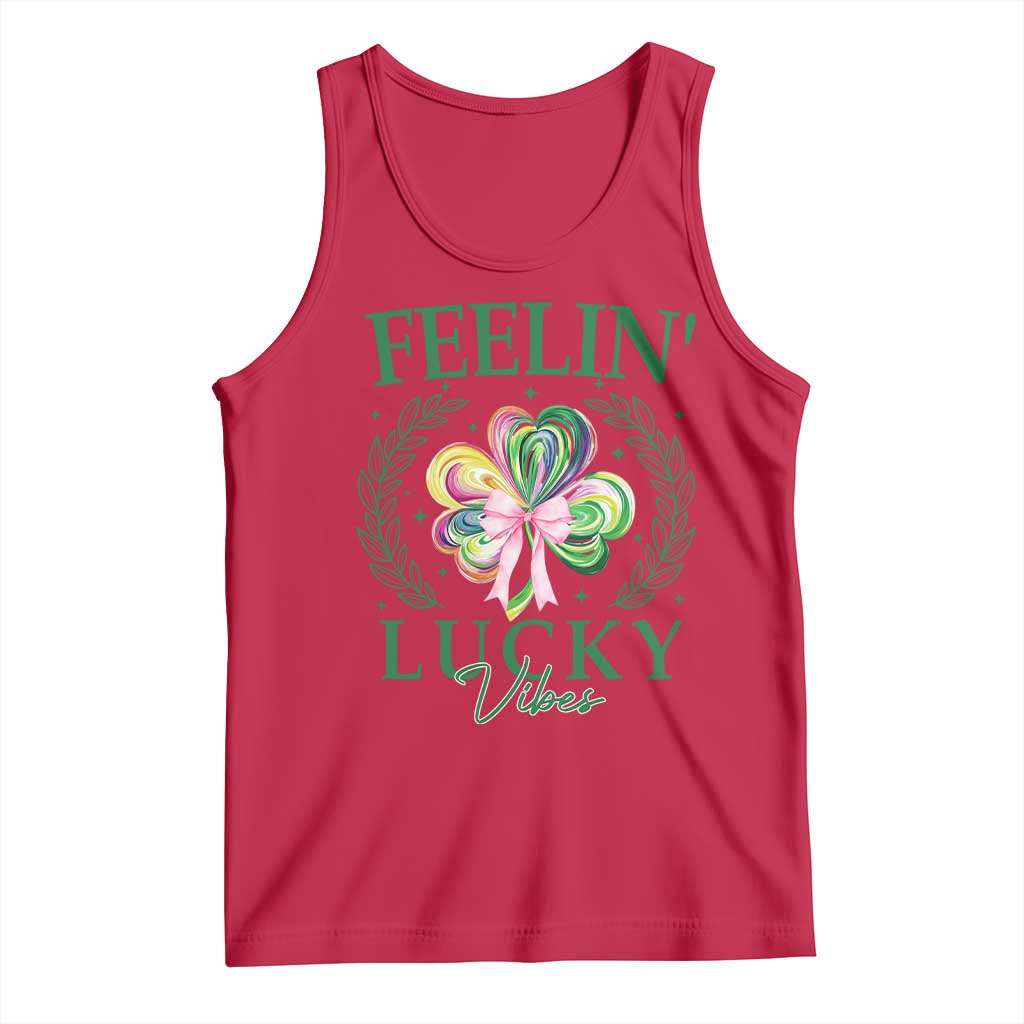 St. Patrick's Day Tank Top Feelin' Lucky Vibes Shamrock Coquette Bow TS09 Red Print Your Wear