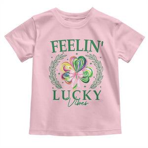 St. Patrick's Day Toddler T Shirt Feelin' Lucky Vibes Shamrock Coquette Bow TS09 Light Pink Print Your Wear