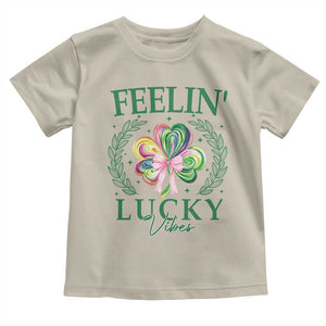 St. Patrick's Day Toddler T Shirt Feelin' Lucky Vibes Shamrock Coquette Bow TS09 Sand Print Your Wear