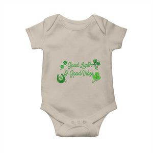 St. Patrick's Day Baby Onesie Good Luck And Good Vibes Shamrock Coquette Bow TS09 Sand Print Your Wear