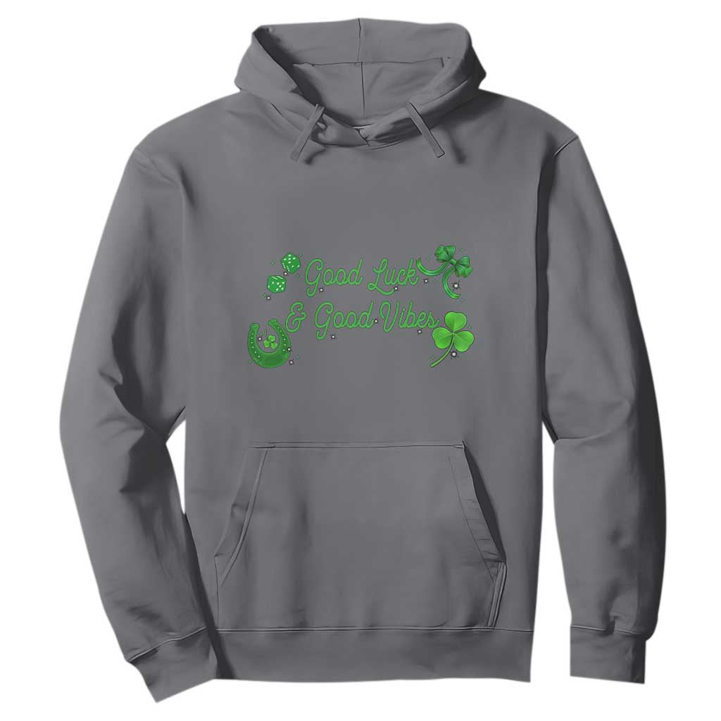St. Patrick's Day Hoodie Good Luck And Good Vibes Shamrock Coquette Bow TS09 Charcoal Print Your Wear