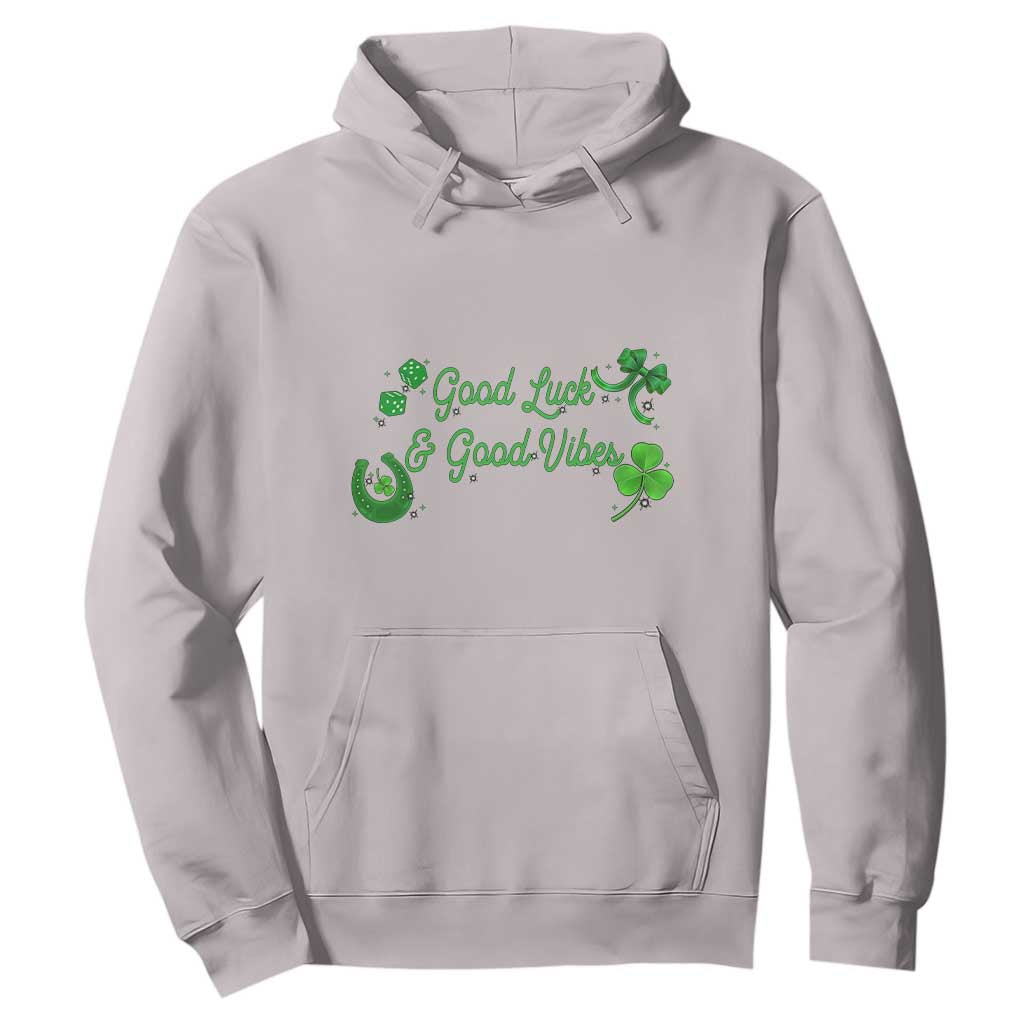 St. Patrick's Day Hoodie Good Luck And Good Vibes Shamrock Coquette Bow TS09 Ice Gray Print Your Wear