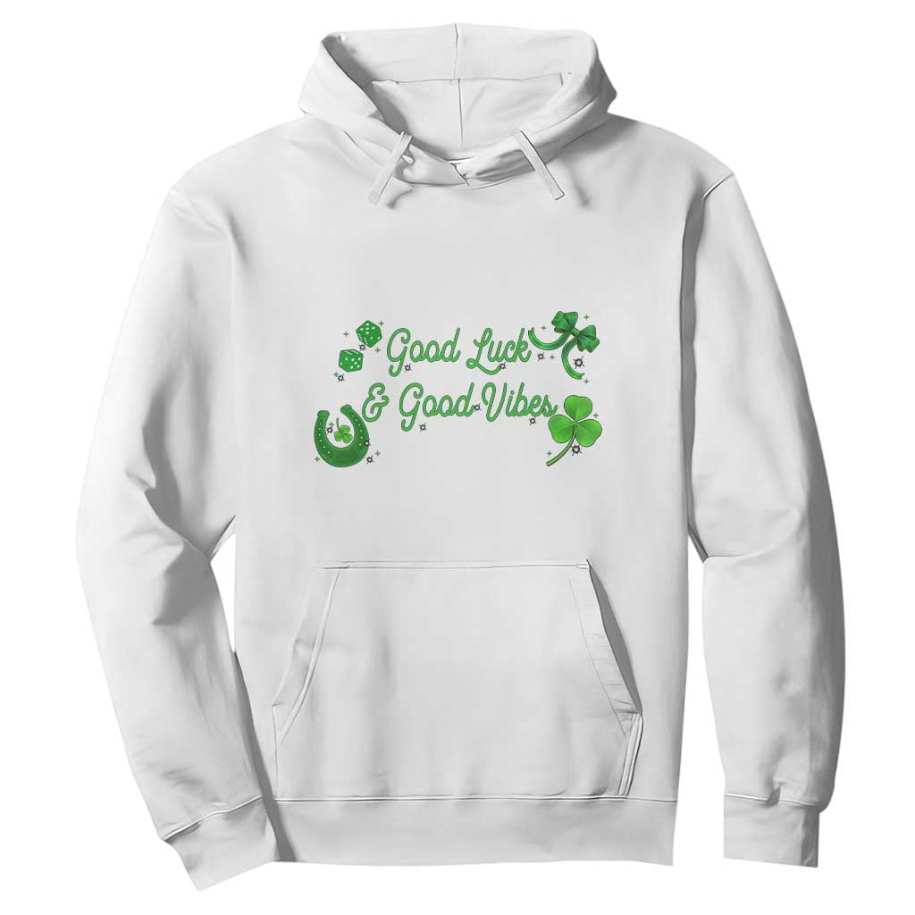 St. Patrick's Day Hoodie Good Luck And Good Vibes Shamrock Coquette Bow TS09 White Print Your Wear