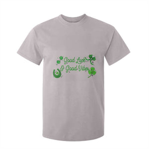 St. Patrick's Day T Shirt For Kid Good Luck And Good Vibes Shamrock Coquette Bow TS09 Ice Gray Print Your Wear