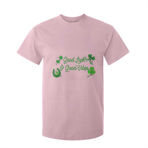 St. Patrick's Day T Shirt For Kid Good Luck And Good Vibes Shamrock Coquette Bow TS09 Light Pink Print Your Wear
