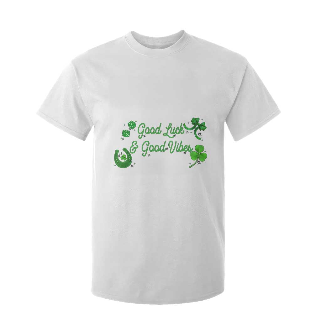 St. Patrick's Day T Shirt For Kid Good Luck And Good Vibes Shamrock Coquette Bow TS09 White Print Your Wear