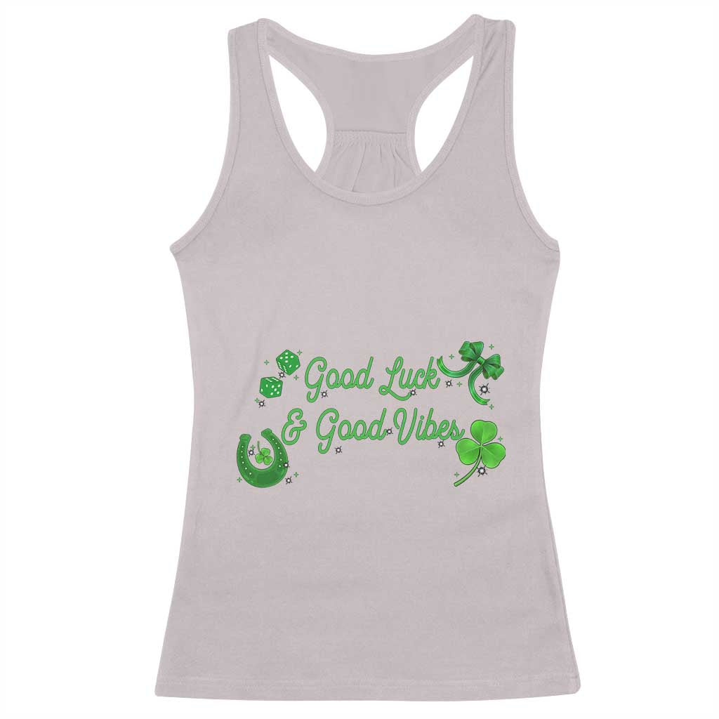 St. Patrick's Day Racerback Tank Top Good Luck And Good Vibes Shamrock Coquette Bow TS09 Ice Gray Print Your Wear