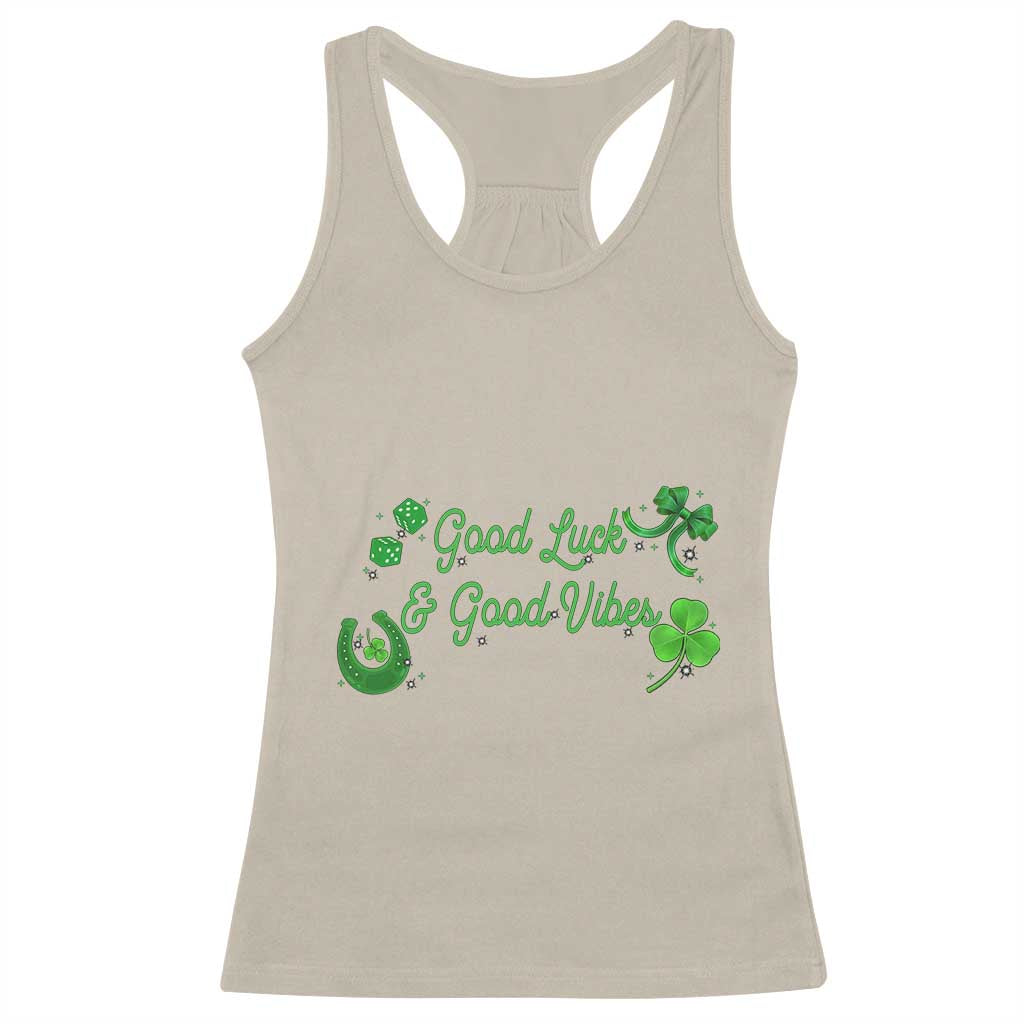 St. Patrick's Day Racerback Tank Top Good Luck And Good Vibes Shamrock Coquette Bow TS09 Sand Print Your Wear