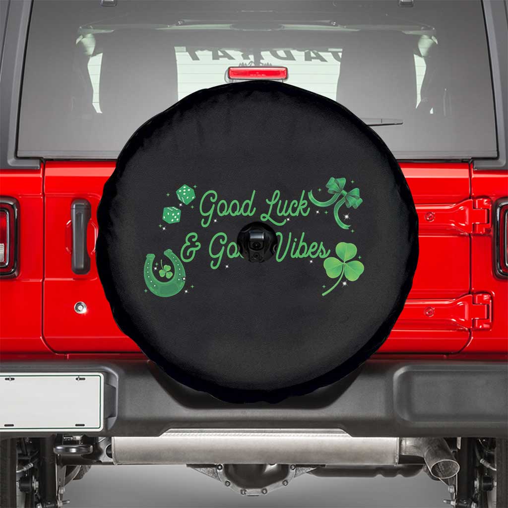 St. Patrick's Day Spare Tire Cover Good Luck And Good Vibes Shamrock Coquette Bow TS09 Black Print Your Wear