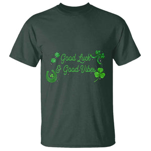 St. Patrick's Day T Shirt Good Luck And Good Vibes Shamrock Coquette Bow TS09 Dark Forest Green Print Your Wear