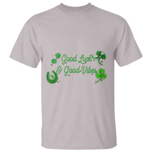 St. Patrick's Day T Shirt Good Luck And Good Vibes Shamrock Coquette Bow TS09 Ice Gray Print Your Wear