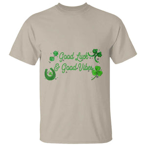 St. Patrick's Day T Shirt Good Luck And Good Vibes Shamrock Coquette Bow TS09 Sand Print Your Wear