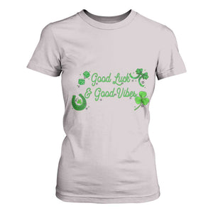 St. Patrick's Day T Shirt For Women Good Luck And Good Vibes Shamrock Coquette Bow TS09 Ice Gray Print Your Wear