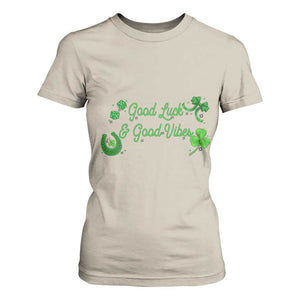 St. Patrick's Day T Shirt For Women Good Luck And Good Vibes Shamrock Coquette Bow TS09 Sand Print Your Wear