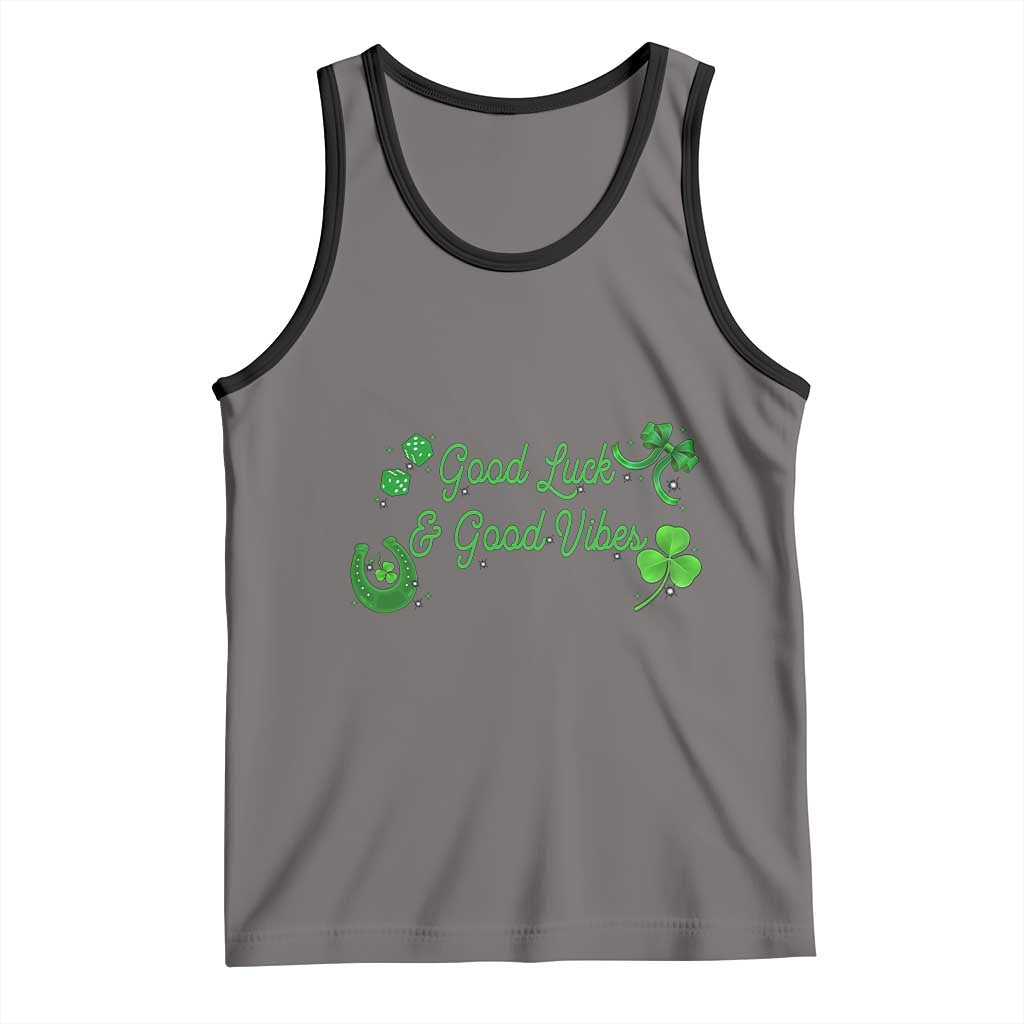 St. Patrick's Day Tank Top Good Luck And Good Vibes Shamrock Coquette Bow TS09 Deep Heather Black Print Your Wear