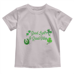 St. Patrick's Day Toddler T Shirt Good Luck And Good Vibes Shamrock Coquette Bow TS09 Ice Gray Print Your Wear