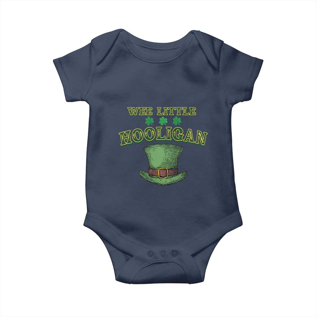 Funny St. Patrick's Day Baby Onesie Wee Little Hooligan Shamrock Leprechaun Hat TS09 Navy Print Your Wear